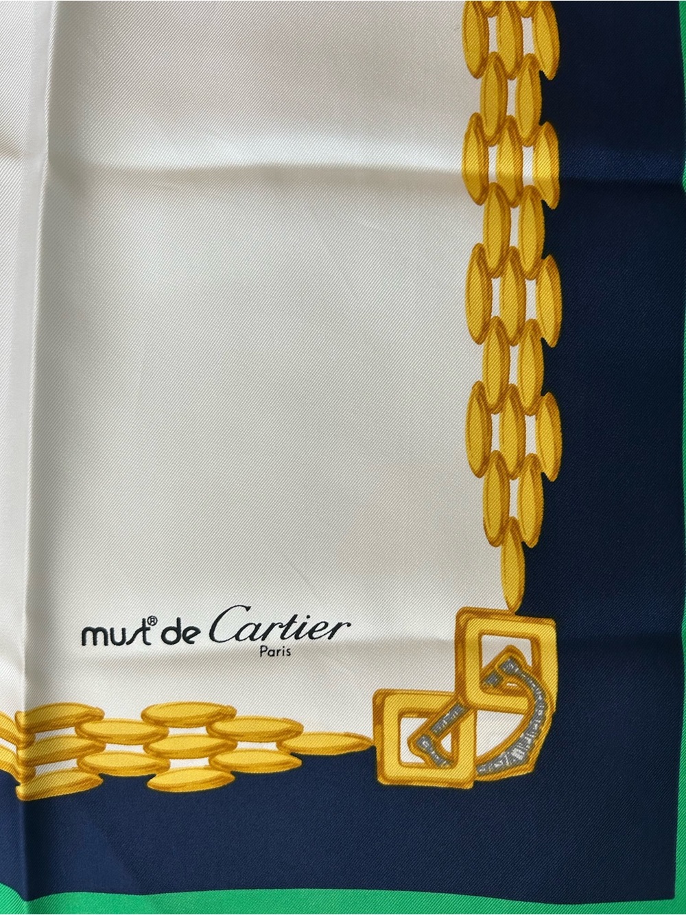 must de Cartier Silk Scarf - Green, Navy, White & Gold
